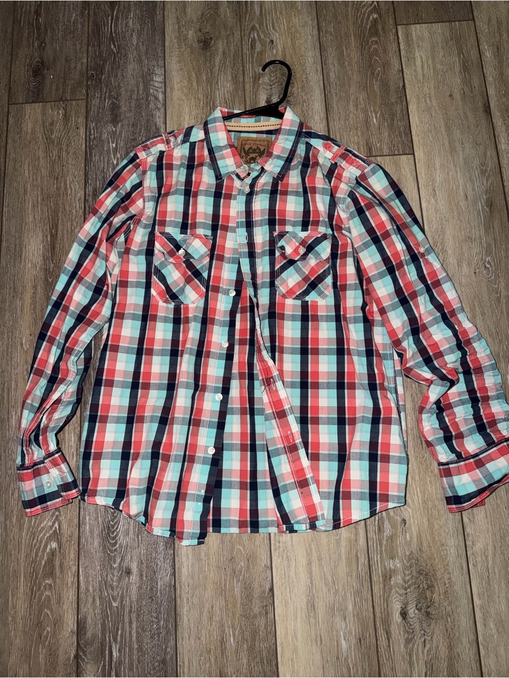 Red Camel Men's Red, White & Blue Plaid Button-Down Shirt